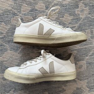 Veja White and Gray Leather Sneakers
